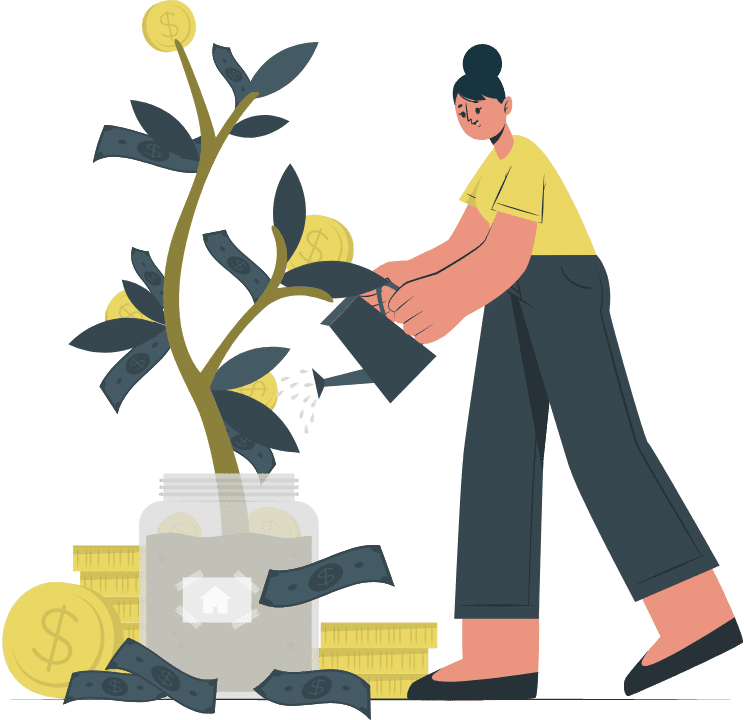 person watering a money tree that is growing cash